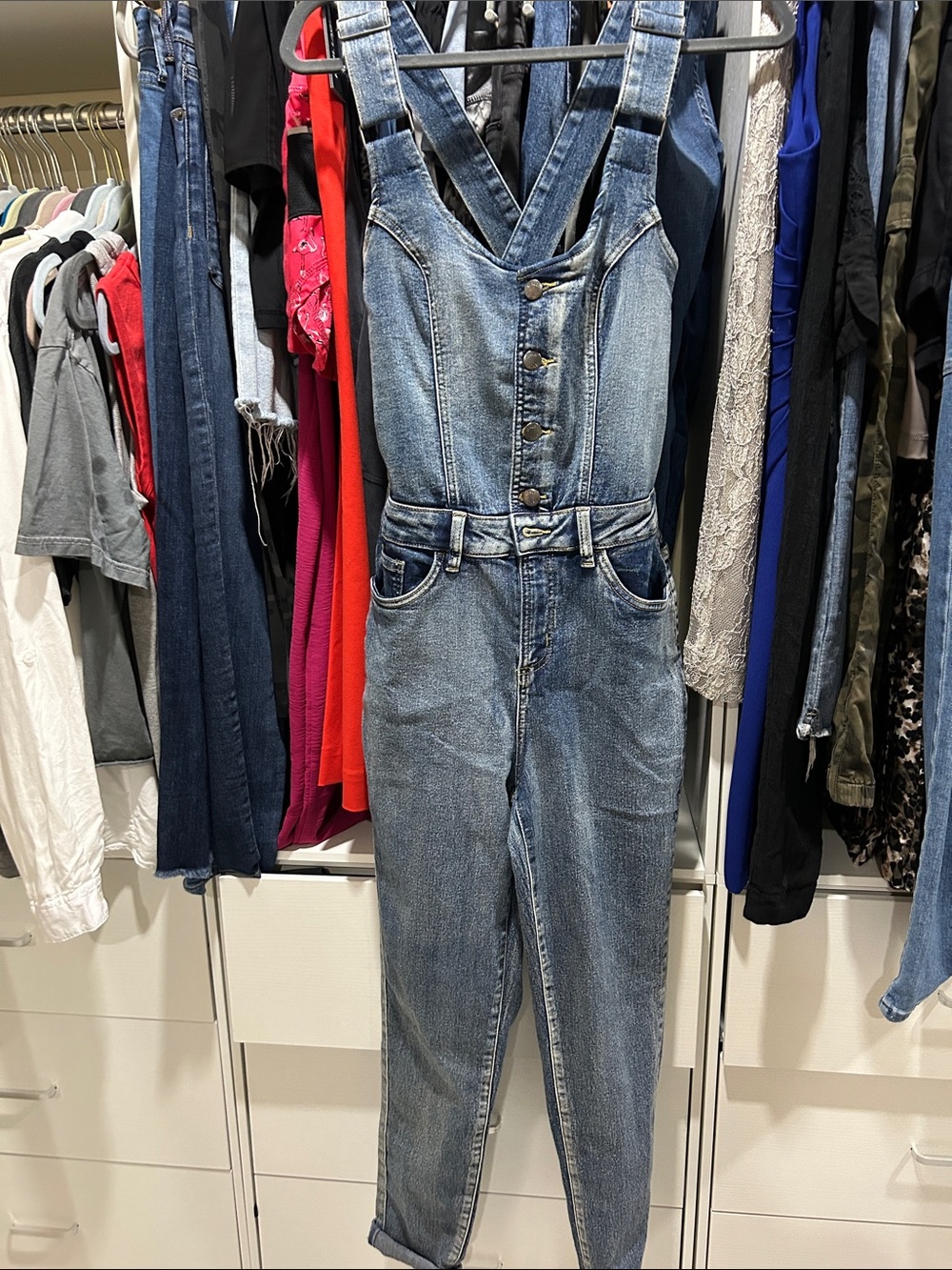 VENUS Light Blue Denim Button-Front Women’s Overalls